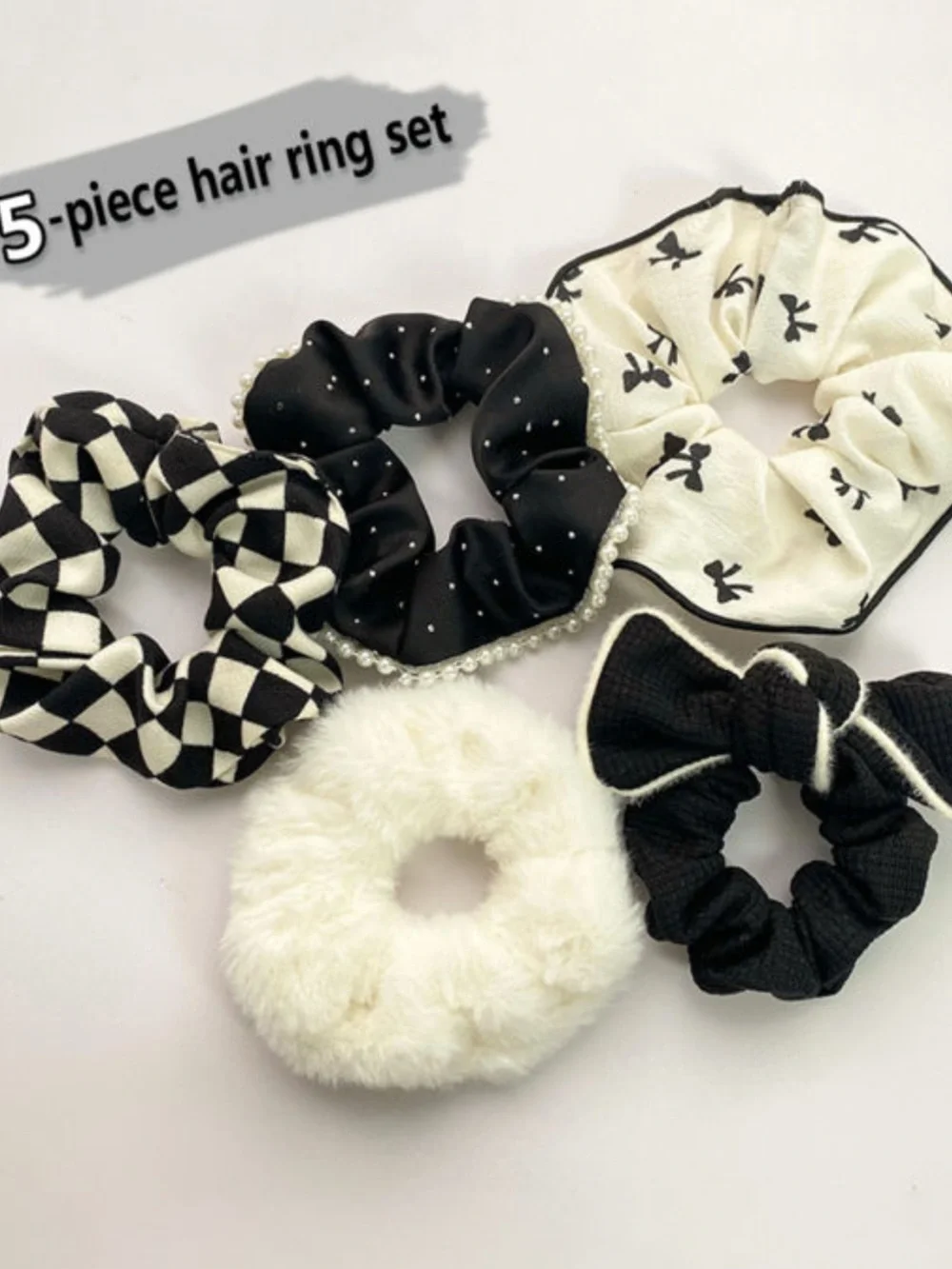 1264. Black 5-Piece Scrunchie Set | Variety Hair Accessories